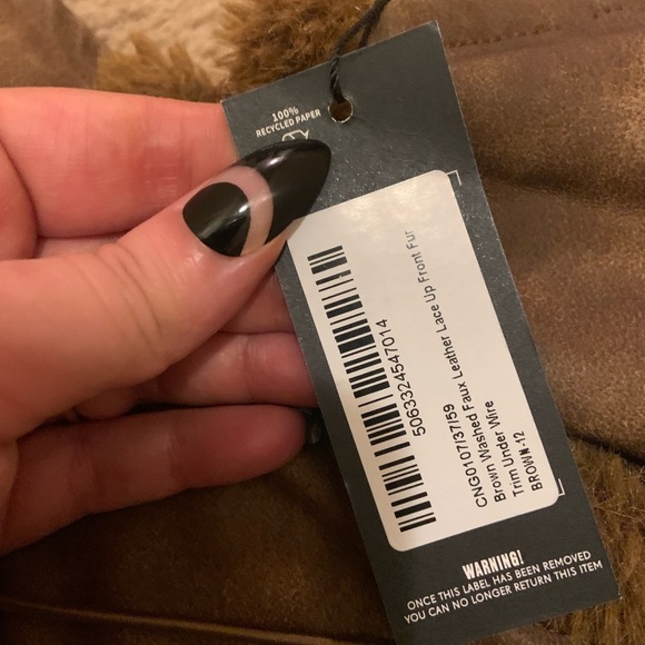 Brown Washed Faux Leather Lace Up Front Fur Under Wire corset y2k fall casual - Picture 5 of 5